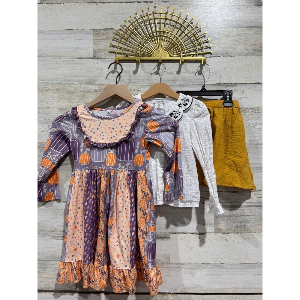 Pete & Lucy Rachel Zoe Girls 4T Pumpkin Dress Shirt Skirt Fall Bundle EUC
